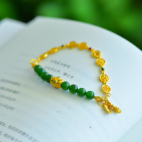 wholesale 925 silver with certificate, gold-plated, antique-style auspicious pendant inlaid with Hetian jade lucky beads and green jade bead bracelet for women-Gold-plated 6mm Jasper>925 Silver