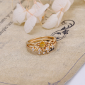 wholesale S925 Silver Yellow Crystal and White Zircon Crown Design Japanese Niche Light Luxury Vintage Style Set Ring by Dunli Jewelry-0-7
