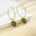 wholesale 925 Sterling Silver Summer Women's Fashion Mature Large Hoop Commuter Earrings Retro Versatile Checkerboard Pattern Earrings High-end Earrings-0-1