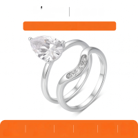 wholesale S925 Silver Two-Piece Set Moissanite Ring with Pear-Shaped Center Stone, Best-Selling Ring Set for Independent Websites, Wholesale-White gold 4 carat (with certificate)  8 US