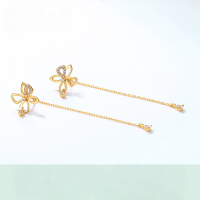 wholesale Metal Material: S925 Silver Spring and Summer New Four-leaf Flower Ear Thread Forest Style Fresh Long Earrings for Women, Korean Style Versatile and Elegant-925 silver
