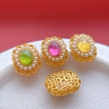 wholesale S925 ancient silver gold-plated fittings with inlaid natural tourmaline hand plaque spacer beads, filigree charoite square plaques DIY bracelet-0-6