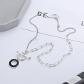 wholesale S925 Sterling Silver Retro Geometric Resin Circle OT Buckle Creative Niche Design Interlocking Necklace for Men and Women-0-1