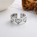 wholesale S925 Sterling Silver Korean-style Creative Emoji Love Wide Band Index Finger Ring Adjustable Open Ring for Ins Style-0-1