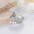 wholesale S925 Silver Fashion Cross-Border Wide Textured Bell Pendant Minimalist Design Versatile Open Ring-0-1