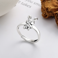 wholesale S925 Sterling Silver Korean Style Cartoon Creative Pig Rabbit Knight Cute Trendy Cool Versatile Adjustable Ring for Men and Women-YJ850M/approx. 3.4g Adjustable opening