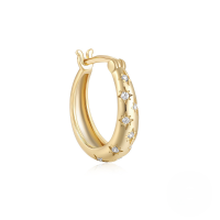 wholesale S925 Sterling Silver Ins Classic Zircon-inlaid Pentagram Octagram Hoop Ear Clasp Earrings-Single gold #3 (11MM)  925 silver