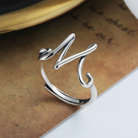 wholesale S925 Sterling Silver Letter W Wide Band Ring, Niche Design, Internet-Famous Minimalist Versatile Accessory Women's Index Finger Ring-142J/approx. 2g Adjustable opening