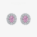 wholesale 925 Silver Jewelry New 2ct High Carbon Diamond Earrings for Women, High-End Ice Flower Cut Pink Oval 7*9-0-0