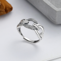 wholesale S925 Sterling Silver Retro Thai Silver Distressed Interlocking Circle Snake Skin Pattern Punk Style Open Ring-0-0