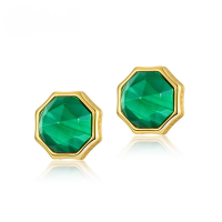 wholesale new fashion octagonal geometric malachite silver earrings, simple retro style 925 silver plated with 10K gold earrings wholesale-Green Moss>925 Silver