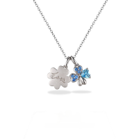 wholesale 925 Silver Korean Fashion Versatile Minimalist Blue Zircon Inlaid Four-Leaf Clover Necklace for Women, High-End-White 925 silver