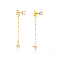 wholesale S925 Sterling Silver Exquisite High-end Sparkling Teardrop Crystal Butterfly Tassel Earrings-Gold#3 925 Silver