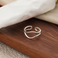 wholesale 925 Sterling Silver Minimalist Wave Double Layer Ring, Niche Design Irregular Line Index Finger Jewelry R00344-S925 Silver Ring - Double Layer &gt; Adjustable Opening