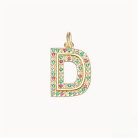 wholesale S925 Sterling Silver Luxury 26-letter Colored Zircon Initial Pendant, Cross-border Choker Necklace For Women-Gold Pendant-D
