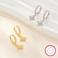 wholesale S925 Sterling Silver Micro-Inlaid Zircon Four-Leaf Clover Ear Studs for Women, Elegant and Versatile Small Accessory Earrings-Silver>925 silver