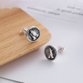 wholesale S925 Sterling Silver Retro Vintage Creative Applause Gesture Pattern Round Stud Earrings Trendy Street Style Earrings-0-1