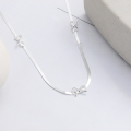 wholesale S925 Sterling Silver Korean Style Minimalist Flat Snake Chain with Bow Accent Necklace, Fresh and Sweet Versatile Accessory-0-2