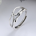 wholesale S925 Sterling Silver Korean-style Creative Double-layer Crossed Line Hollow-out Knot Minimalist Open Ring-0-0