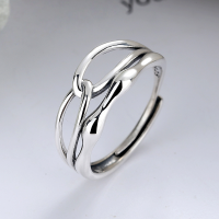 wholesale S925 Sterling Silver Korean-style Creative Double-layer Crossed Line Hollow-out Knot Minimalist Open Ring-YFJ491/approx. 3g Adjustable opening