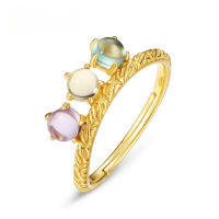 wholesale S925 Silver Plated 10K Gold Japanese Light Luxury Synthetic Crystal Feather Ring for Women, Vintage Geometric Ring Wholesale-10K gold plated &gt; adjustable opening