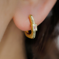 wholesale S925 Sterling Silver bfirst Fashion Women's Earrings Wholesale, New Geometric Zircon Ear Clasp Hoop with High-End Trendy Feel-14K gold 925 silver