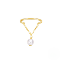 wholesale S925 Sterling Silver Adjustable Pearl And Crystal Ring With Heart, Tassel, And Chain-Gold#3 Opening adjustable