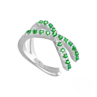 wholesale S925 Sterling Silver Single Ear Cuff With Double Layer Zircon-inlaid Cross Design, Fashionable And Creative-Single platinum-green diamond