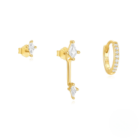 wholesale S925 Sterling Silver Zircon-accented Minimalist Floral Ear Cuff And Stud Set-Set of 3 - Gold#1 925 Silver