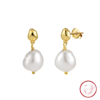wholesale 14K Gold 925 Sterling Silver Earrings January New Natural Baroque Pearl Korean Fashion Minimalist Earrings-Electroplated 14K gold, approximate weight: 3.12g 925 silver