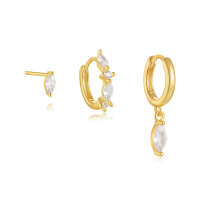 wholesale 925 Sterling Silver 8-pointed Star Zircon Classic 3-piece Set With Marquise And Teardrop Earrings-Set of 3 - Gold#3 925 Silver