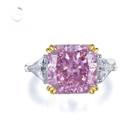 wholesale S925 Sterling Silver Simple High-Carbon Diamond Simulated 10*10 Pink Diamond Ring for Women, Fashion and Personality-Pink No. 7