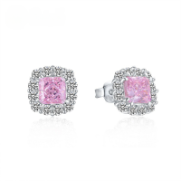 wholesale S925 Sterling Silver with High-Carbon Crystals, Exaggerated and Unique European and American New Style Earrings for Women, Luxurious Princess Ear Studs, Exclusively for TikTok Live Broadcasts-Pink high carbon diamond 925 silver