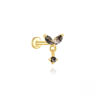 wholesale S925 Sterling Silver Black Hair Crystal Marquise Fringe Flat Head Threaded Ear Cartilage Stud-Single gold #1