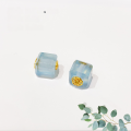 wholesale S925 Gold-Plated Silver Natural Crystal Agate Aquamarine Cube Bead Spacer DIY Craft Semi-Finished New Product-0-2