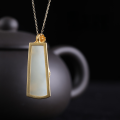 wholesale [925 Silver Gold-Plated] New Chinese Style Retro Trend White Jade Pendant with Certificate, Lotus Pod Inlaid with Hetian Jade Pendant for Women-0-2