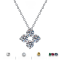 wholesale S925 Sterling Silver Four-Leaf Clover Moissanite Necklace, Light Luxury Temperament European and American Pendant, Niche Design Sense Collarbone Chain-0-0