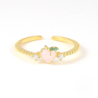 wholesale S925 Sterling Silver Miniature Zircon Fruit Ring, A Trendy And Creative Ins-style Ring, Popular In Europe And America-Gold-Peach Adjustable opening