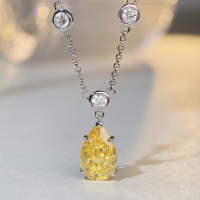 wholesale S925 Sterling Silver Jewelry Women's Yellow Diamond Teardrop High Carbon Diamond Bubble Chain Versatile High-End Collarbone Necklace-Pink Diamond>925 Silver