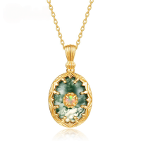 wholesale S925 Silver Japanese and Korean New Light Luxury Fashion Natural Moss Agate Necklace, Wholesale Customization-Green Moss (Pendant without chain)  925 Silver