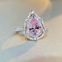 wholesale S925 Sterling Silver TikTok Live Hot-Sale Women's Ring with Teardrop Pink Zircon 3-Carat Crystal Gemstone Wholesale and Dropshipping-Pink Diamond No. 8