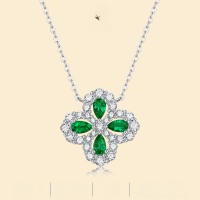 wholesale 925 Silver Iridescent Pendant with Chain Cultivated Emerald Silver Jewelry Necklace Luxe and Sophisticated-3*5 emerald necklace>5 days delivery