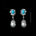 wholesale 925 Silver Gold-Plated Earrings with High-Carbon Diamonds, Blue Turquoise, Spherical Pearls, Exquisite Luxury Jewelry, Versatile Women's Earrings-0-1
