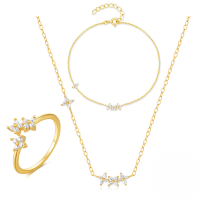 wholesale 925 Sterling Silver Ins-style Zircon-studded Petal Jewelry Set,-Ring, bracelet and necklace set (1 set)  925 silver