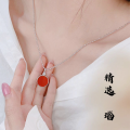 wholesale S925 Sterling Silver Red Agate Double-Sided Bead Necklace for Women, Minimalist and Elegant Collarbone Chain, Peace and Joy Luxury Niche Jewelry-0-3