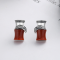 wholesale Sterling silver s925 retro antique minimalist style southern red bamboo joint and leaf earrings with studs for women, niche design with a sense of sophistication-0-0