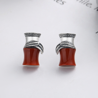 wholesale Sterling silver s925 retro antique minimalist style southern red bamboo joint and leaf earrings with studs for women, niche design with a sense of sophistication-YFR212M/approx. 2.8g>925 silver
