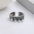 wholesale S925 Sterling Silver Wide Multi-Layer Twist Fringe Bead Open Adjustable Ring Korean Style Statement Design Index Finger Ring-0-1