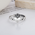 wholesale S925 Sterling Silver Retro Vintage Korean-style Love Crown Pattern Design Versatile Open Adjustable Lady's Ring-0-1