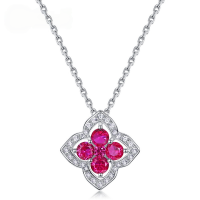 wholesale S925 Sterling Silver New European Style Cultivated Red Clover Four-Leaf Pendant Necklace for Women Cross-Border Hot Seller-Cultivated Ruby (with chain) 925 silver